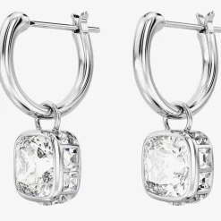 Stilla White Square Cut Rhodium Plated Hoop Earrings 5662919