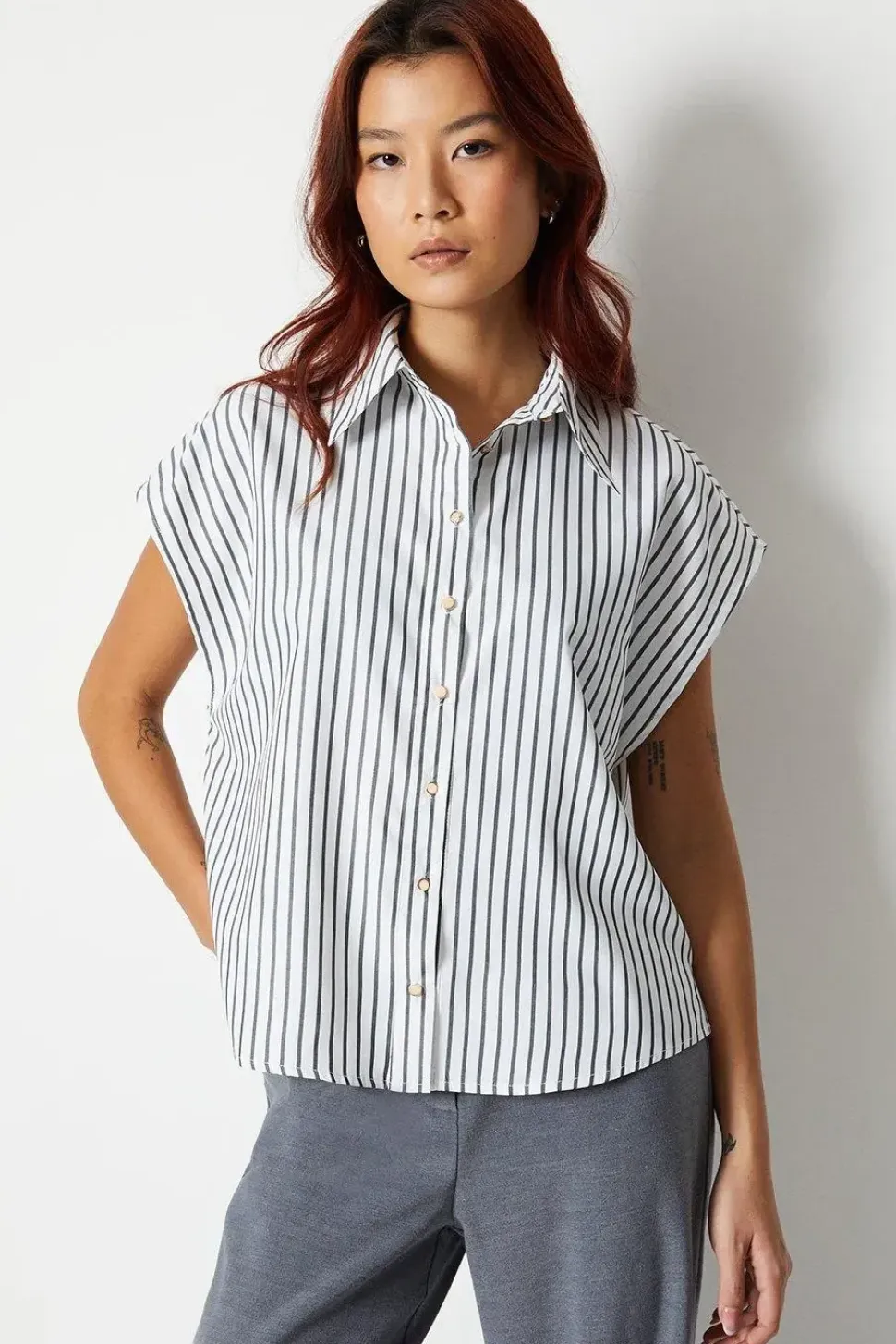 Stipe Button Through Boxy Shirt