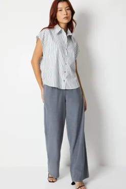 Stipe Button Through Boxy Shirt