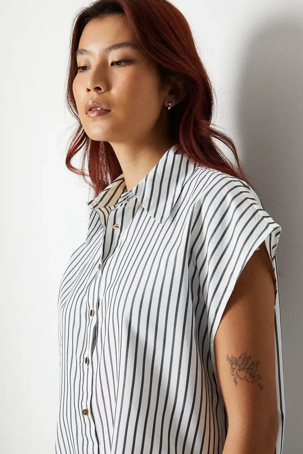 Stipe Button Through Boxy Shirt