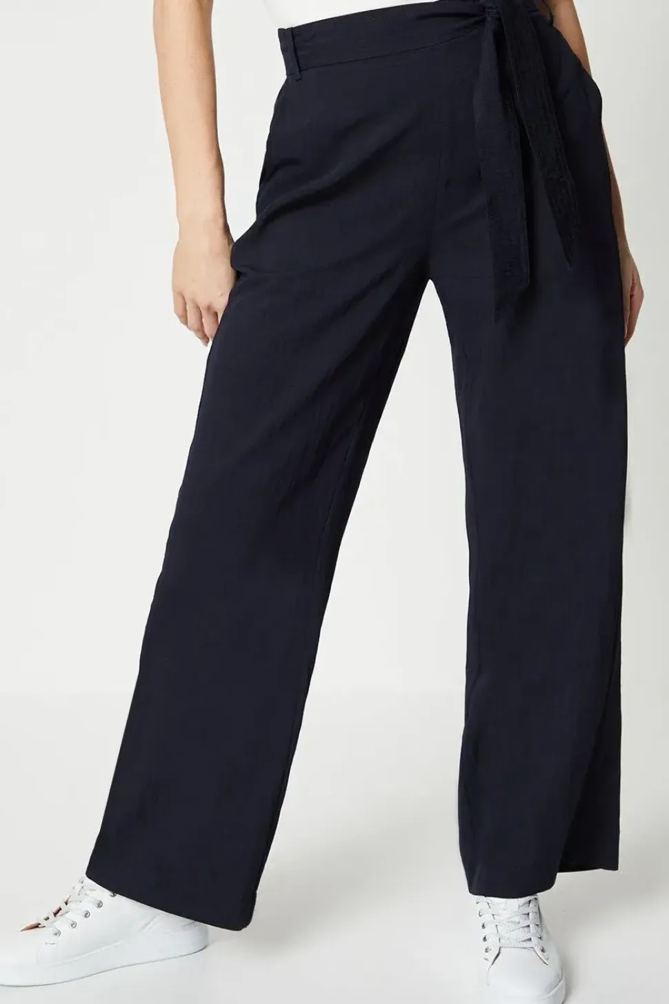 Stitch Detail Belted Wide Leg Trouser