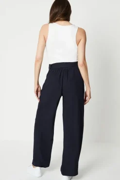 Stitch Detail Belted Wide Leg Trouser