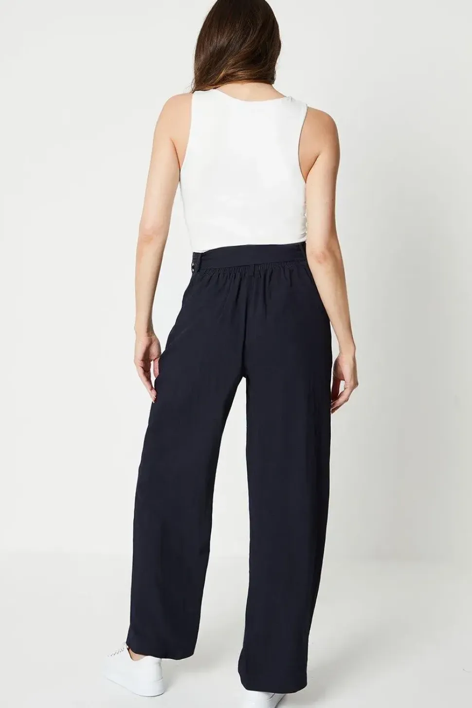 Stitch Detail Belted Wide Leg Trouser