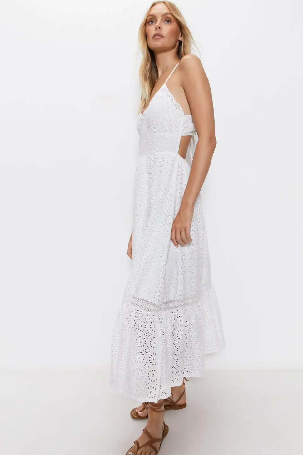 Strappy Broderie Maxi Dress
