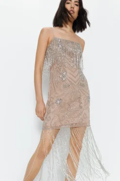 Strappy Fringe Premium Embellished Sequin Mini Dress