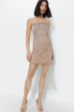 Strappy Fringe Premium Embellished Sequin Mini Dress