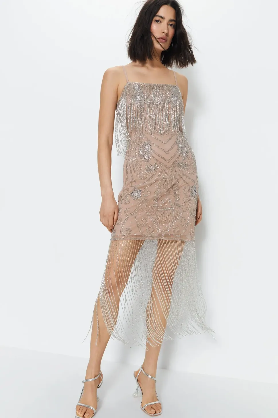 Strappy Fringe Premium Embellished Sequin Mini Dress