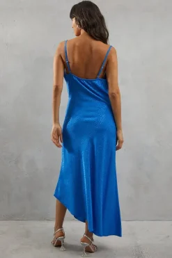 Strappy Satin Mini Leopard Jacquard Cowl Midi Slip Dress