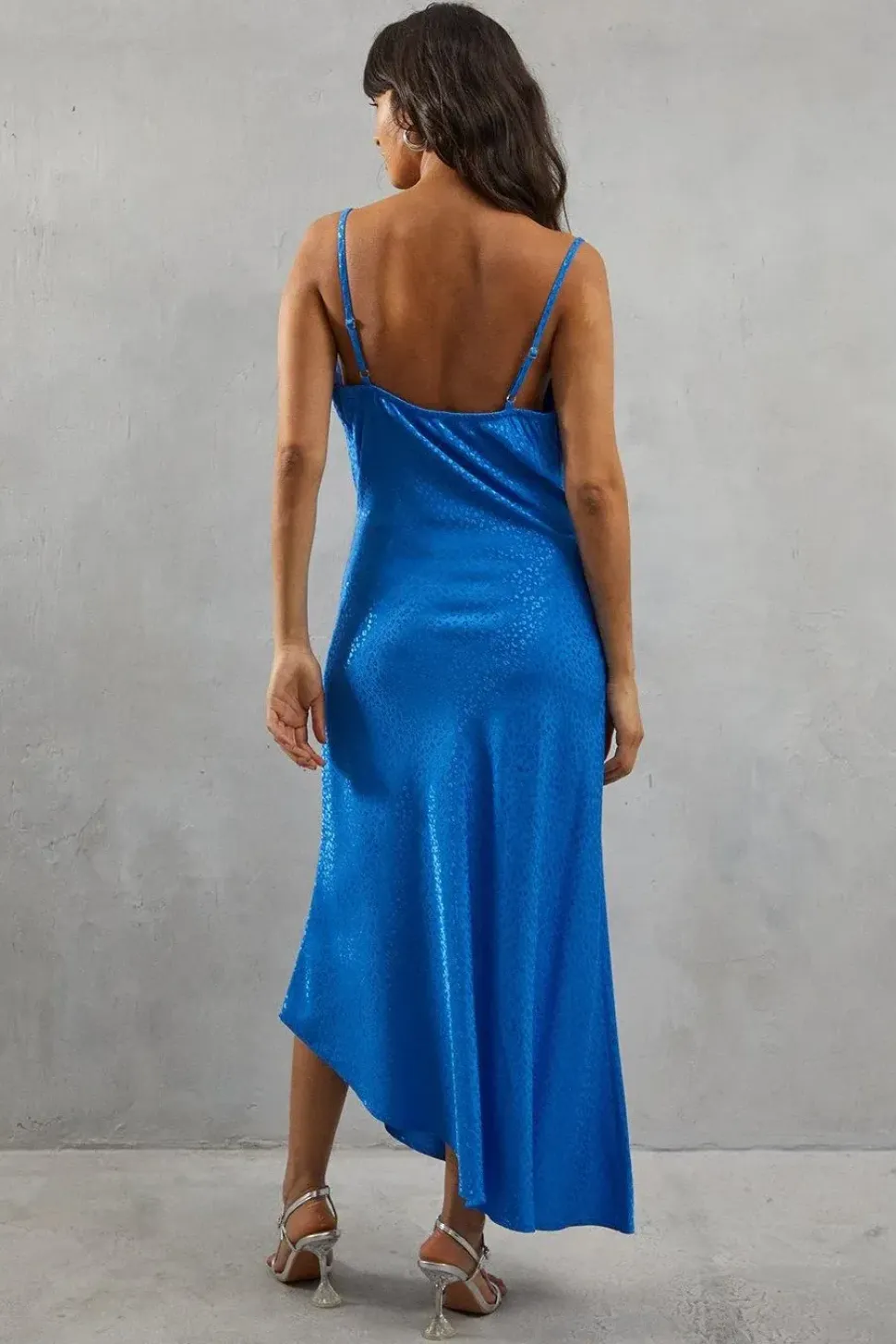 Strappy Satin Mini Leopard Jacquard Cowl Midi Slip Dress