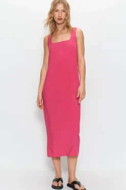 Strappy Square Neck Textured Midi Dress