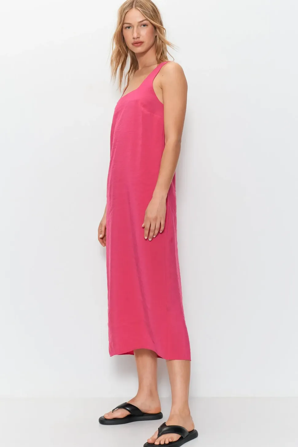 Strappy Square Neck Textured Midi Dress