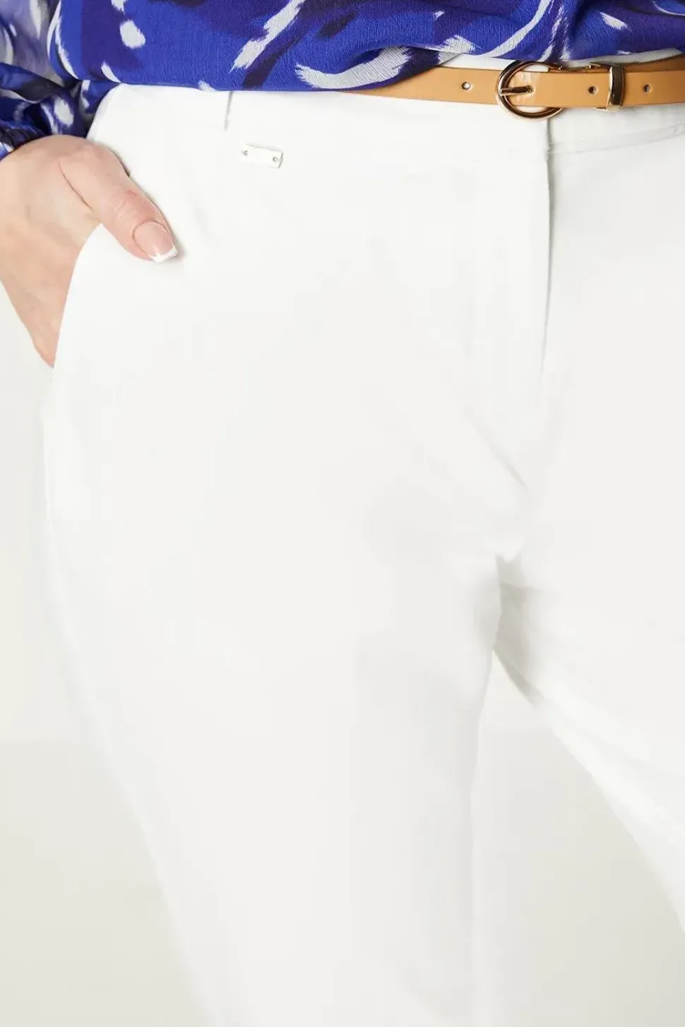 Stretch Cigarette Belted Trousers