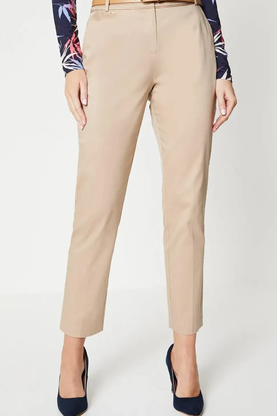 Stretch Cigarette Belted Trousers
