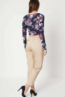 Stretch Cigarette Belted Trousers