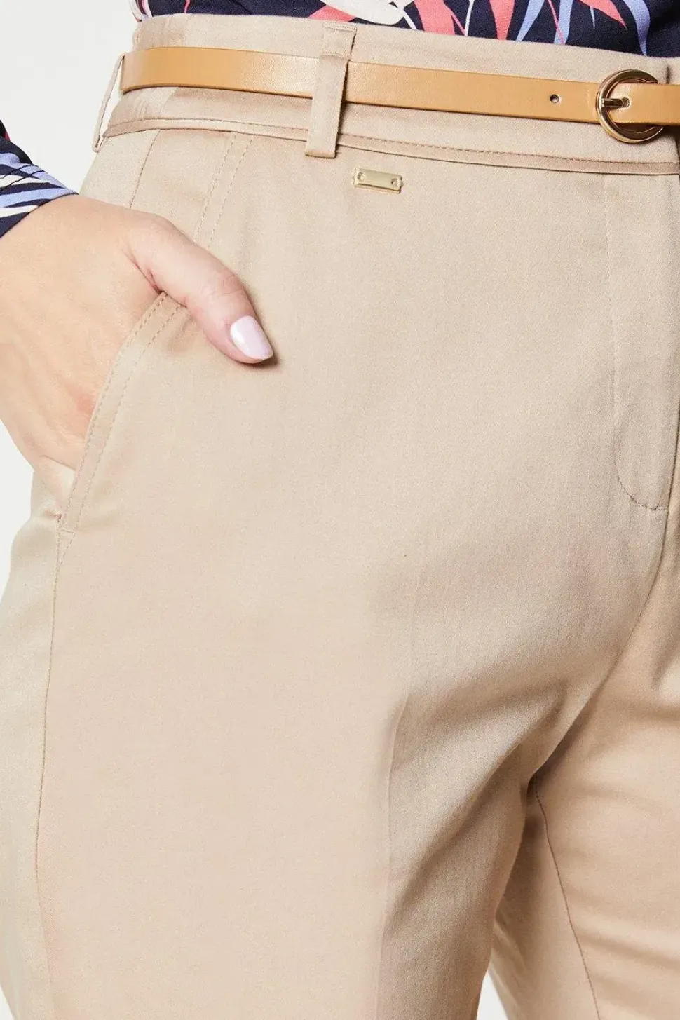 Stretch Cigarette Belted Trousers