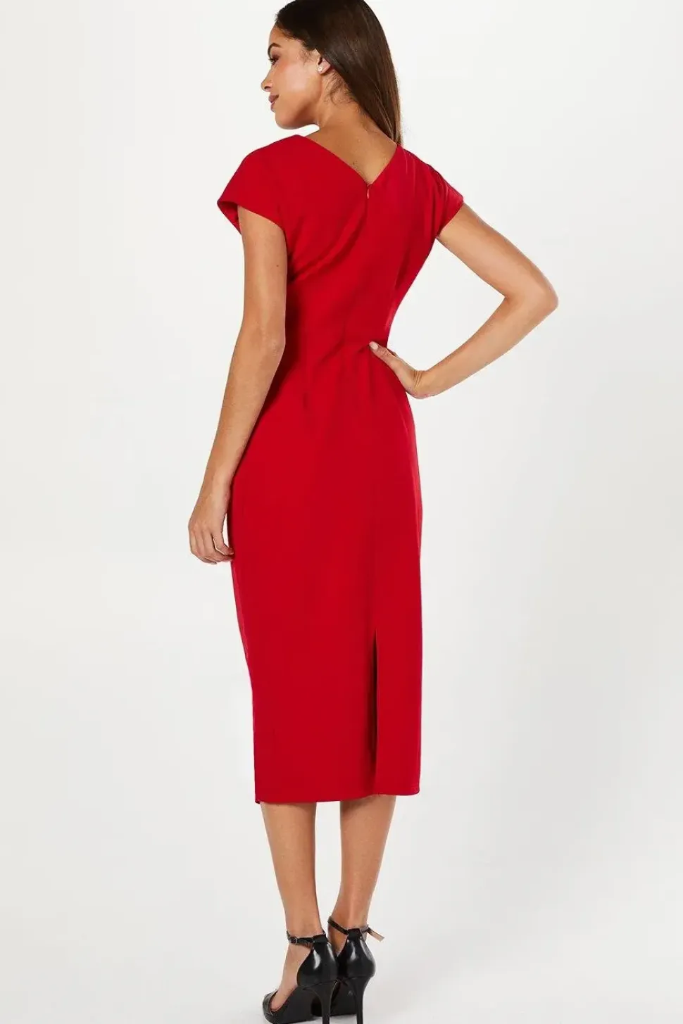 Stretch Crepe And Mesh Gathered Pencil Dress