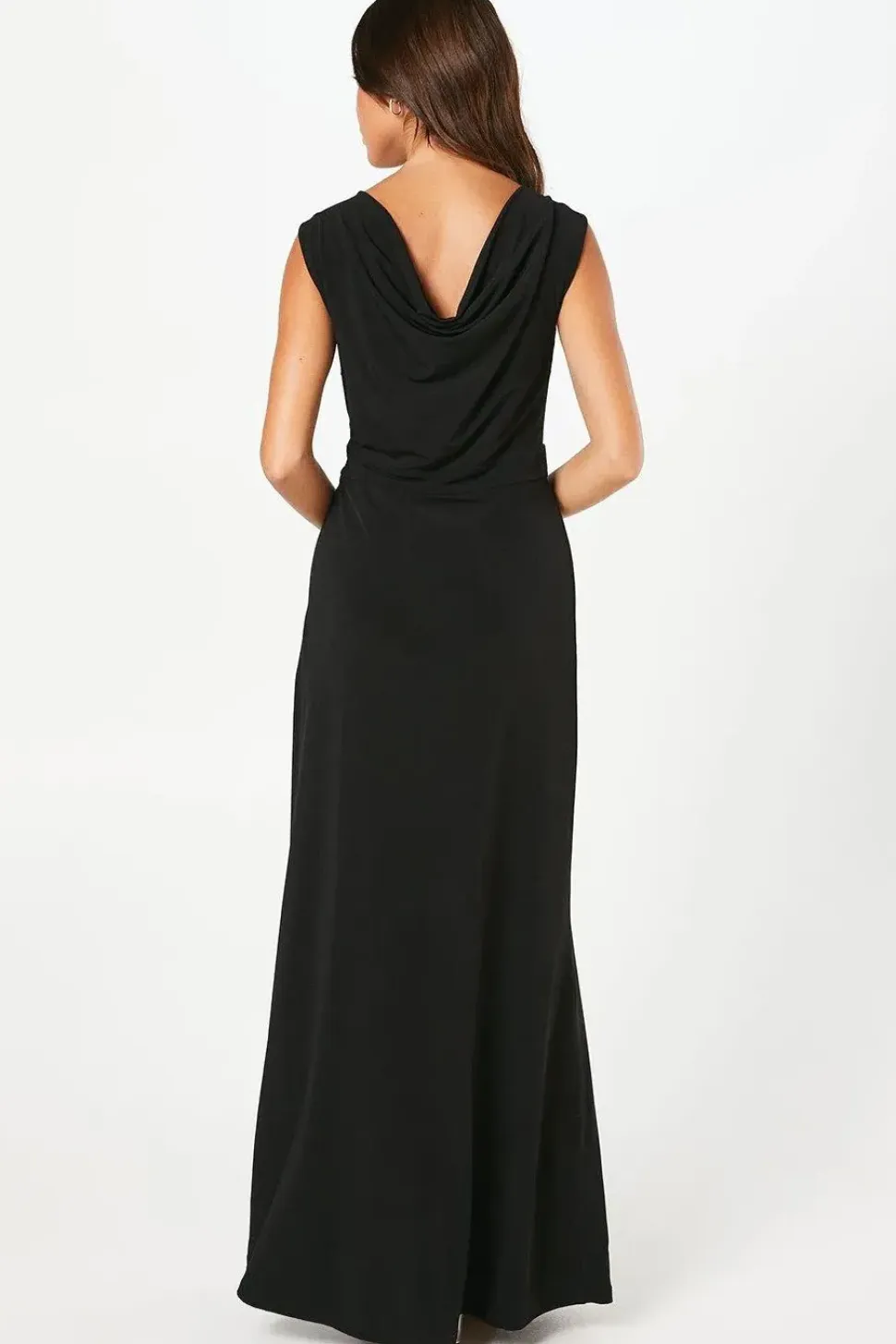 Stretch Jersey Pleated Bodice Maxi Dress With Diamante Brooch