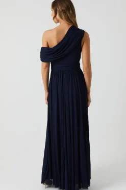 Stretch Mesh Fallen Shoulder Bridesmaid Dress