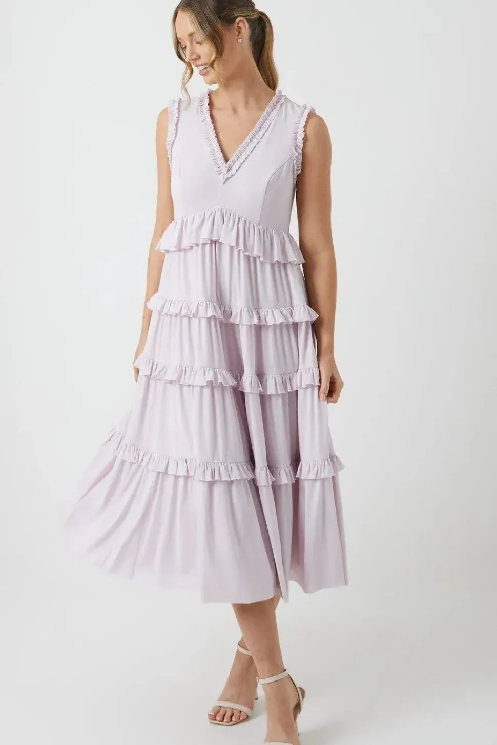 Stretch Mesh Ruffle Midi Bridesmaid Dress
