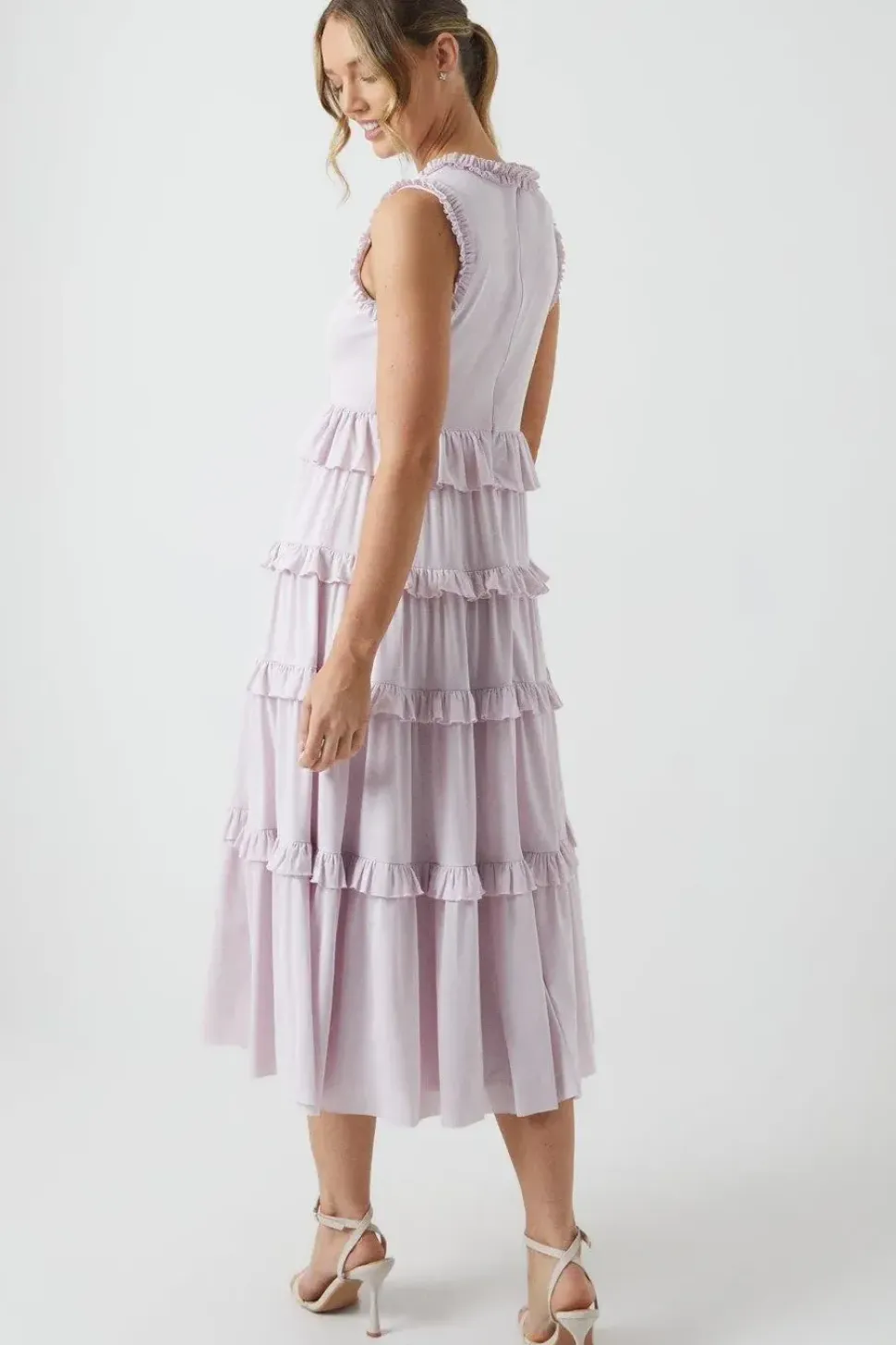 Stretch Mesh Ruffle Midi Bridesmaid Dress