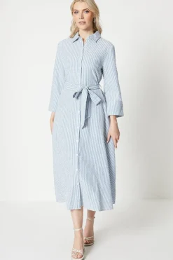 Stripe Belted Shirt Midi Dress