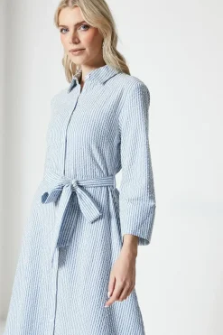 Stripe Belted Shirt Midi Dress