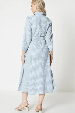 Stripe Belted Shirt Midi Dress