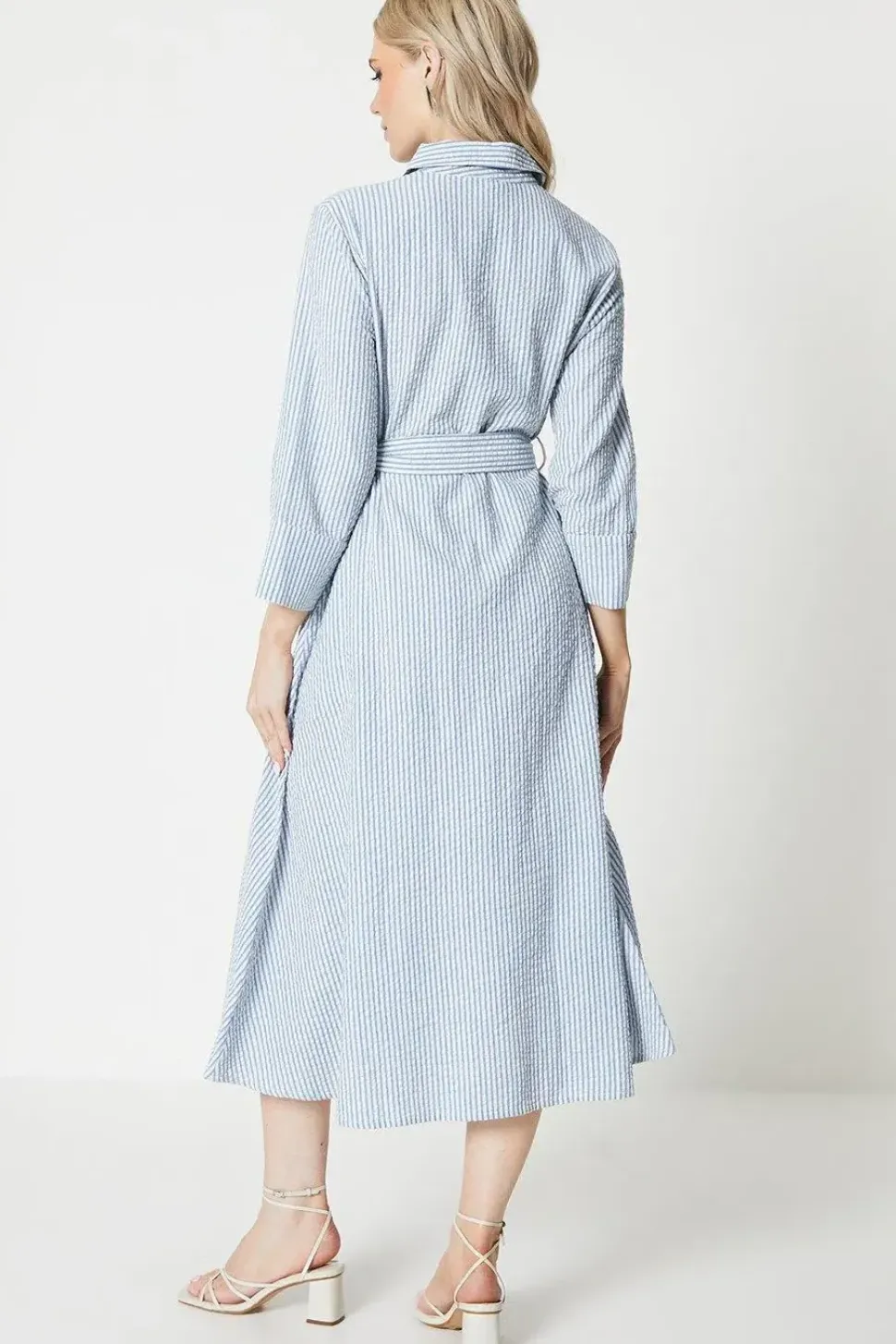 Stripe Belted Shirt Midi Dress