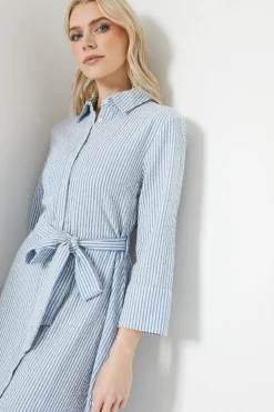 Stripe Belted Shirt Midi Dress