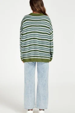 Stripe Block Relaxed Knit Jumper Top In Green