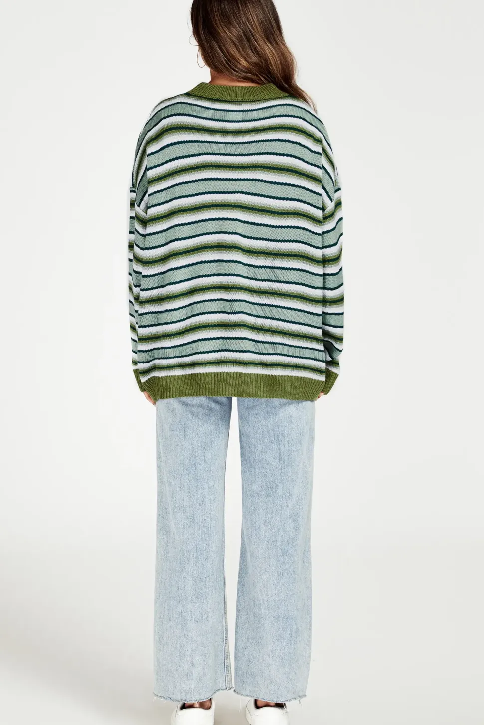 Stripe Block Relaxed Knit Jumper Top In Green