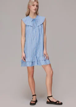 Stripe Collar Trapeze Dress-Striped
