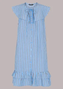 Stripe Collar Trapeze Dress-Striped