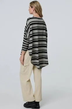 Striped Asymmetric Long Sleeve Tunic Top