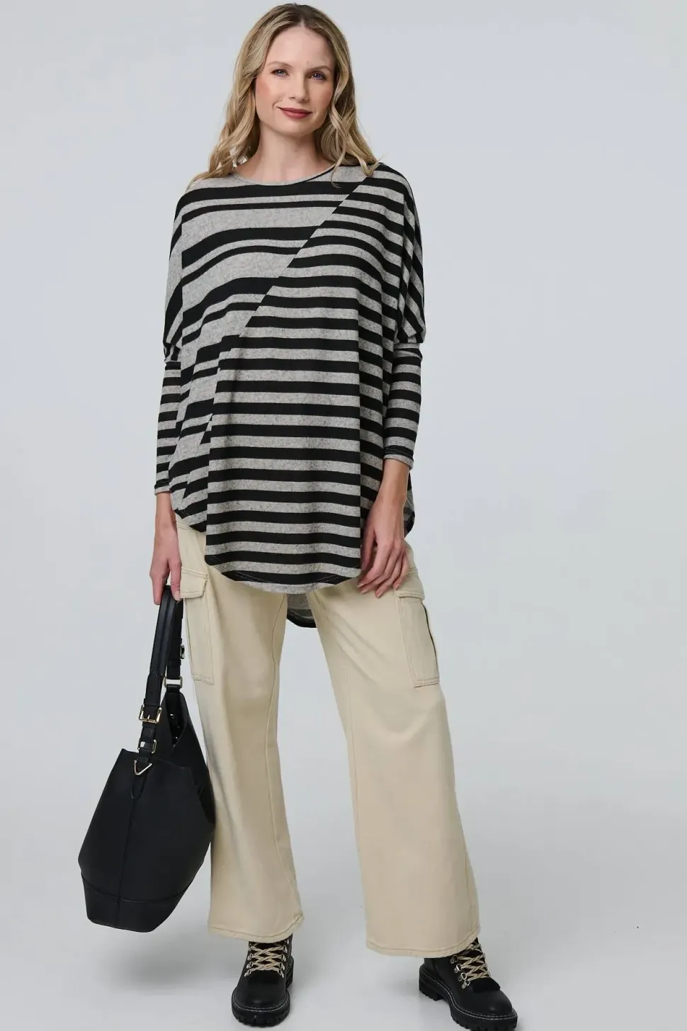 Striped Asymmetric Long Sleeve Tunic Top
