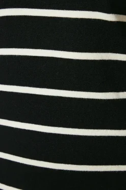 Striped Button Cuff Knitted Mini Dress