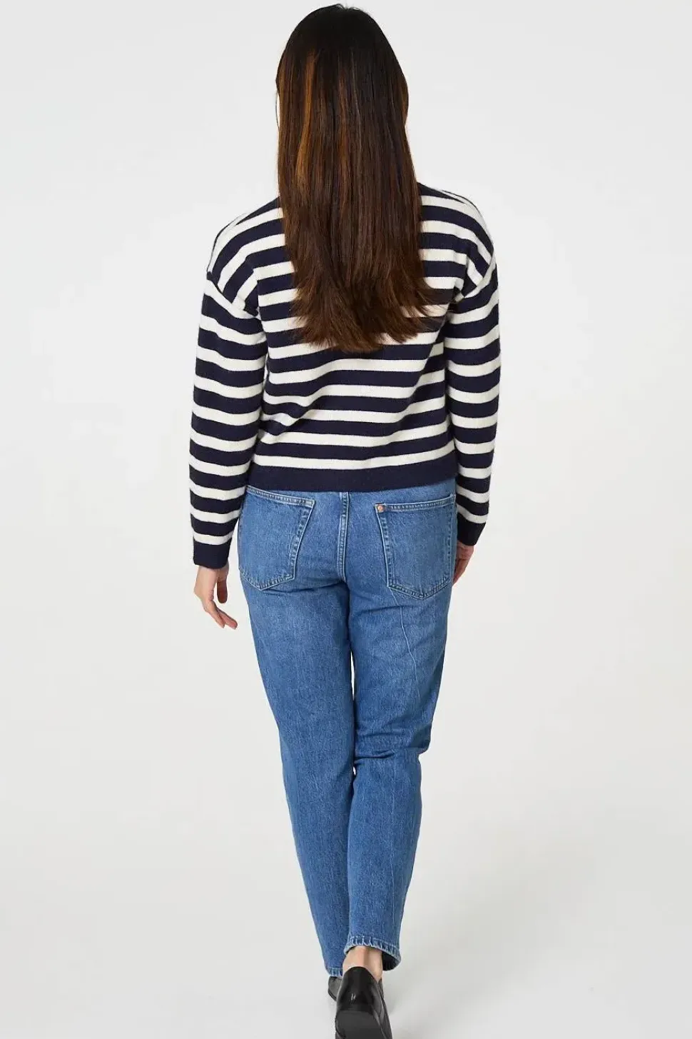 Striped Button Detail Cropped Cardigan