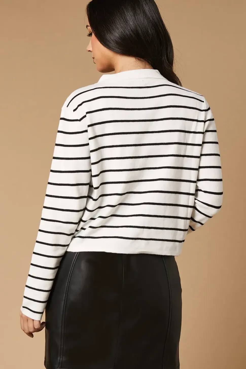 Striped Collared Button Down Knitted Jacket