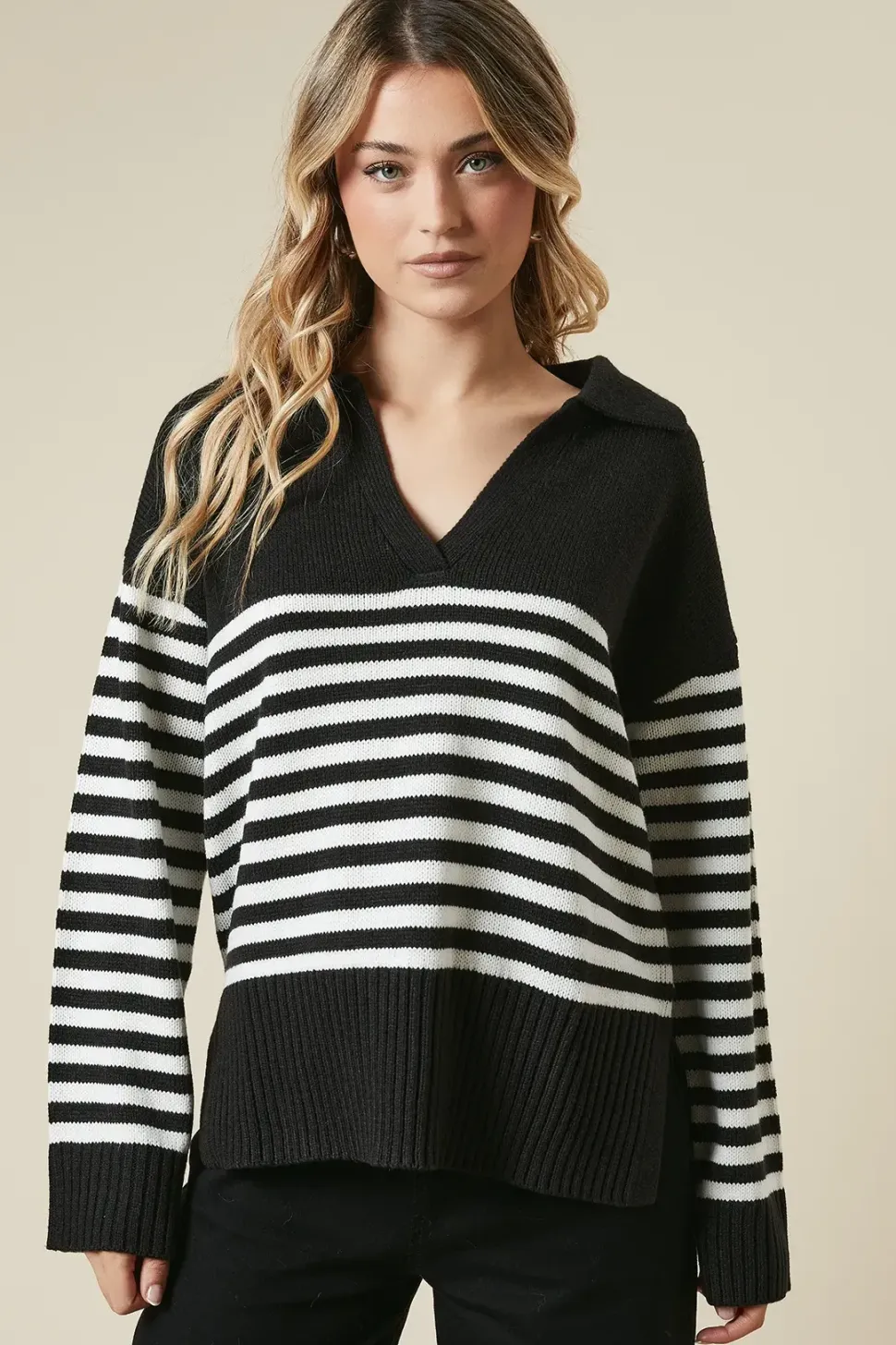 Striped Collared Knitted Jumper