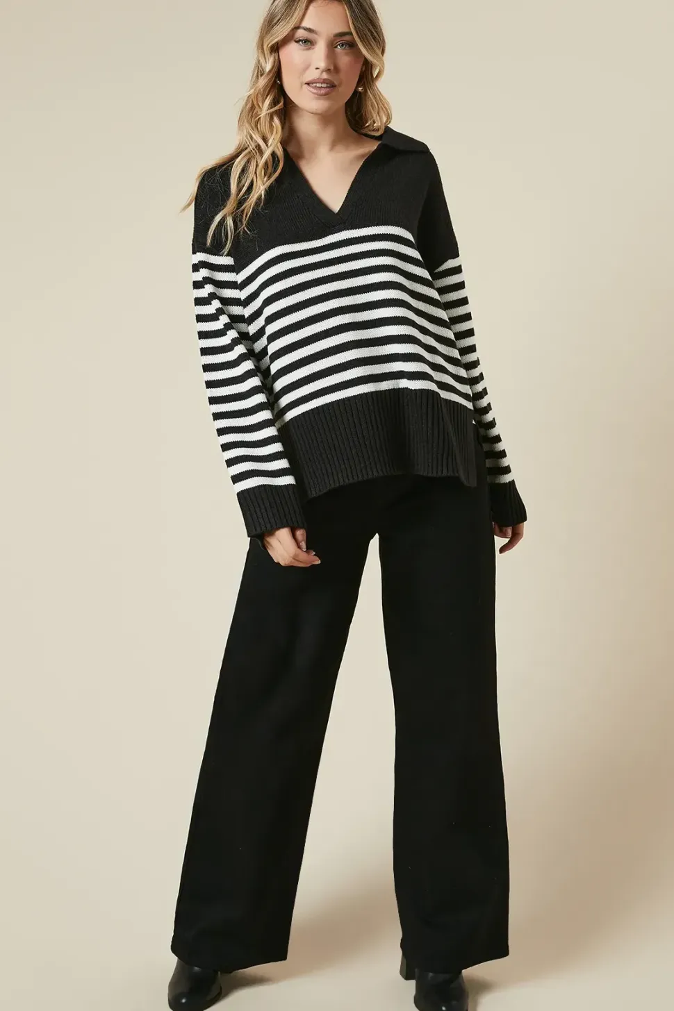 Striped Collared Knitted Jumper