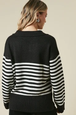 Striped Collared Knitted Jumper