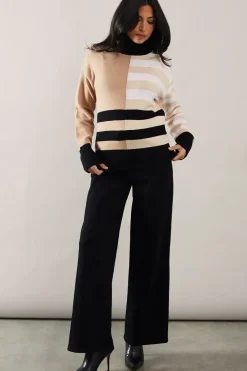 Striped Colourblock Roll Neck Jumper