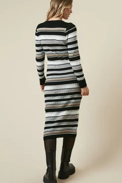Striped Crew Neck Midi Dress