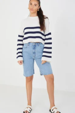 Striped Cropped Knitted Jumper