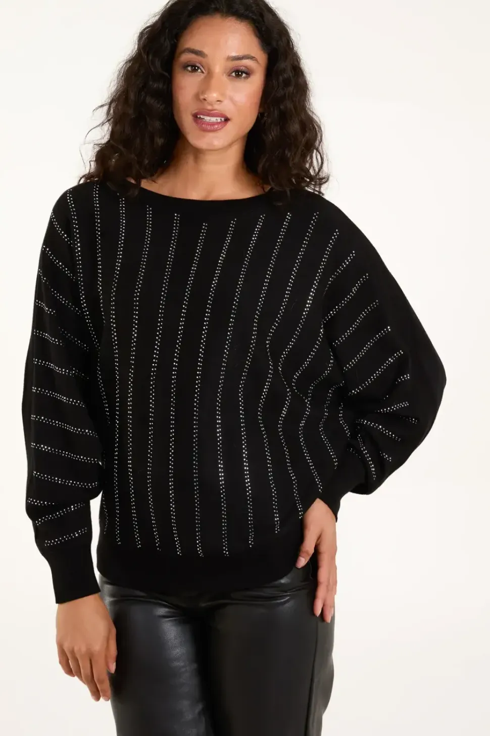 Striped Diamante Batwing Jumper