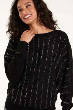 Striped Diamante Batwing Jumper