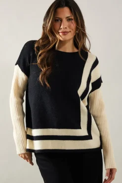 Striped Edge Crew Neck Poncho