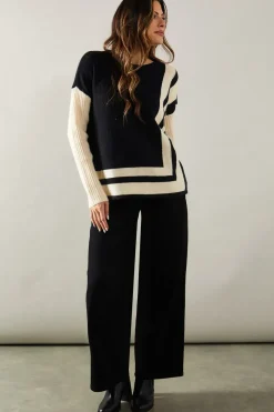 Striped Edge Crew Neck Poncho