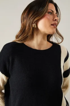 Striped Edge Crew Neck Poncho