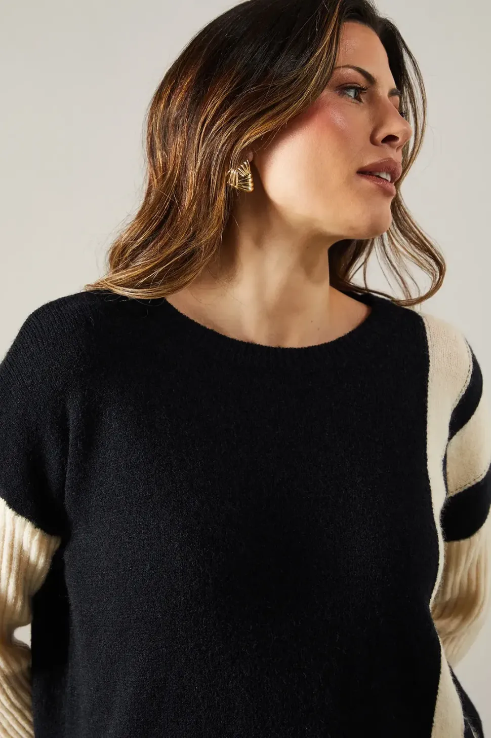 Striped Edge Crew Neck Poncho